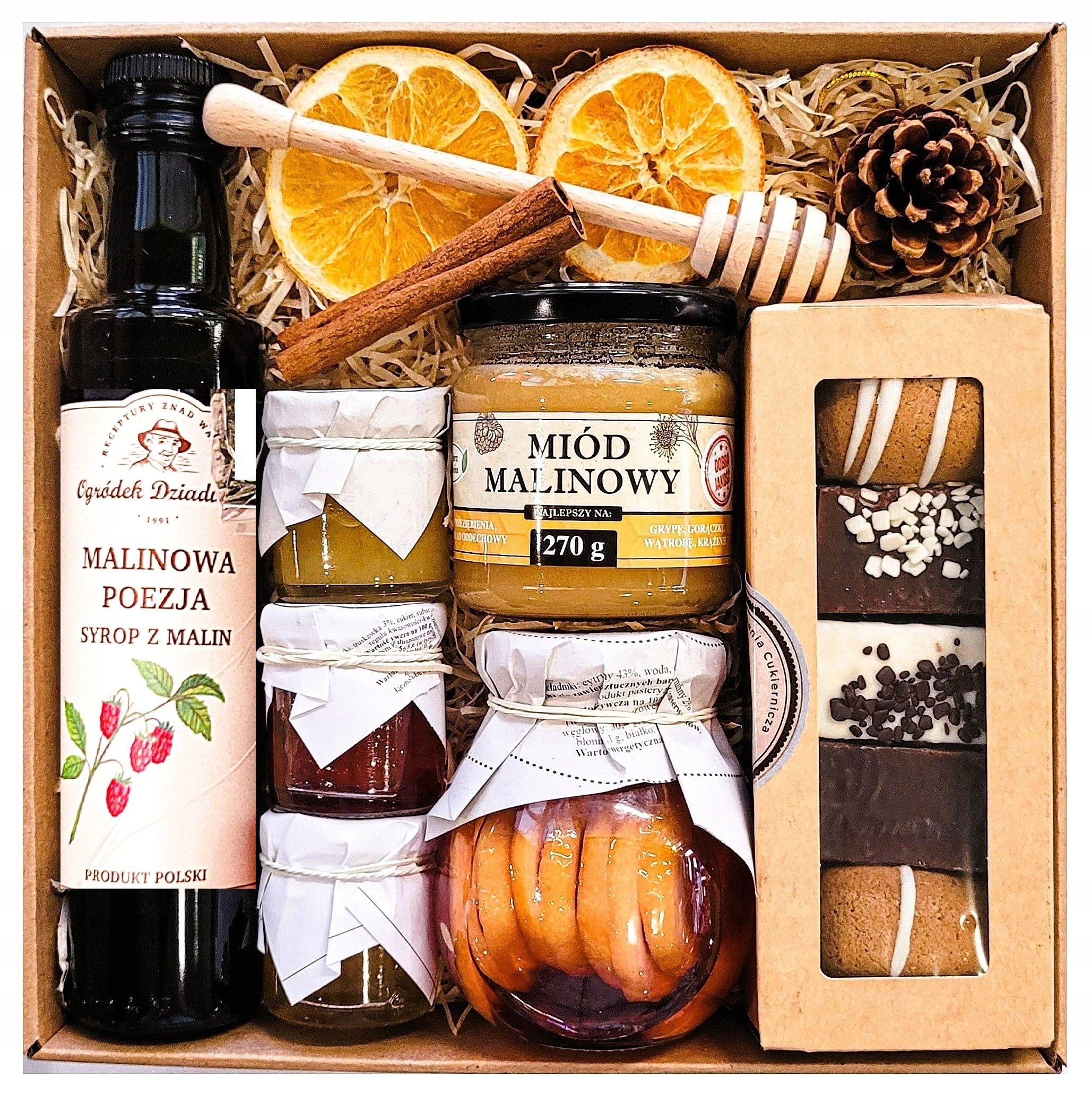 Levně Dárkový Koš Dárek Med Malinový Sirup Perníky