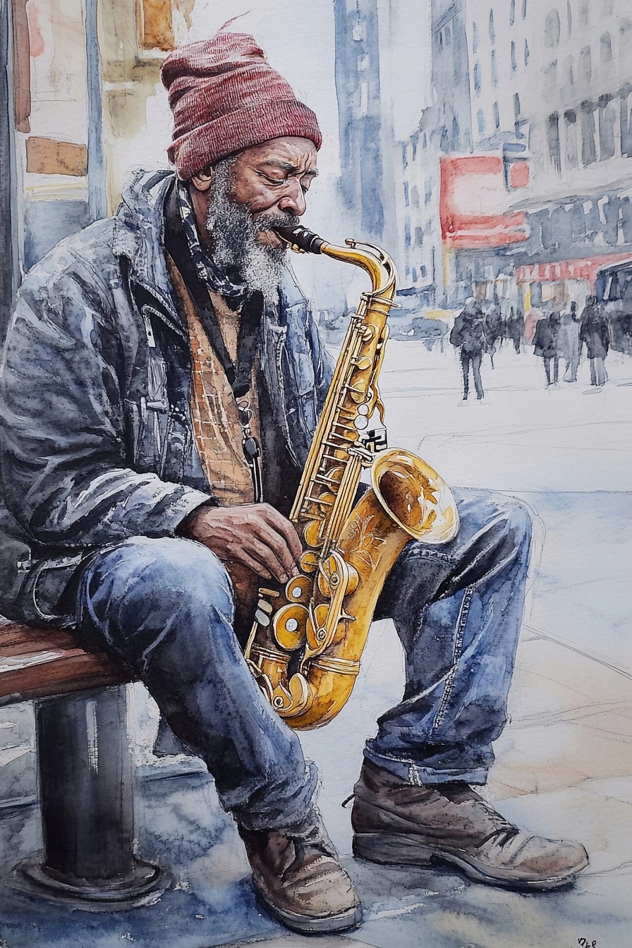 Obraz Na Plátně Canvas Muž Hudba Saxofon Ulice Město Nyc 80x120