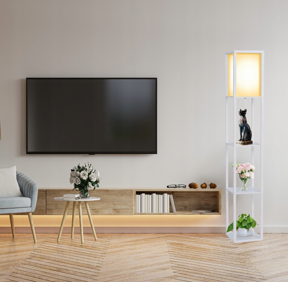 LAMPA STOJĄCA PODŁOGOWA PÓŁKA REGAŁ DO PRZECHOWYWANIA 2 BARWY + ŻARÓWKA Marka Zaxer