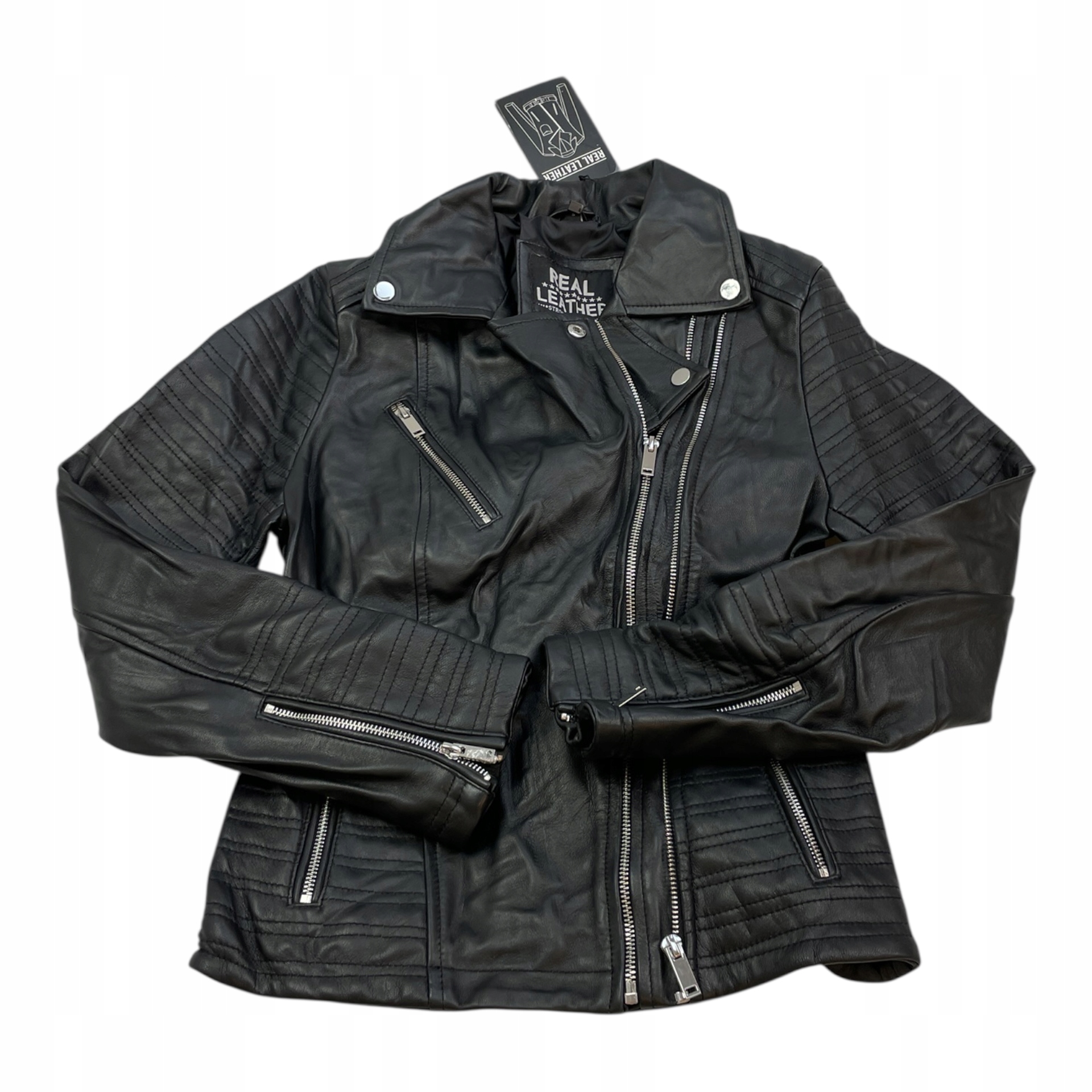 Dámská kožená bunda Real Leather S – černá ramoneska biker