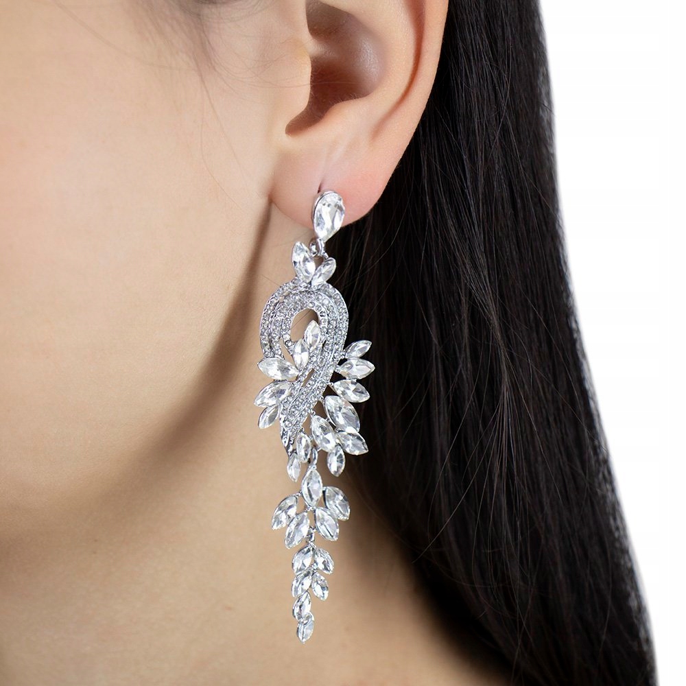 

Kolczyki srebrne Wiszące kryształki Ślubne długie