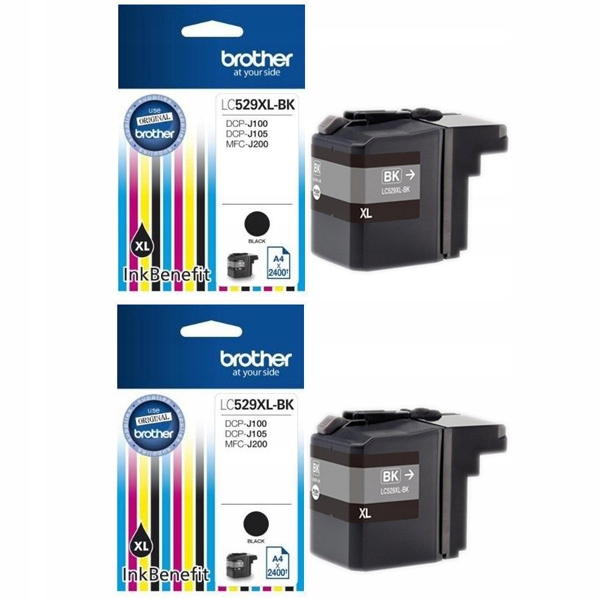 2 Oryginalne Tusze Brother LC529BK XL Do DCP-J100 DCP-J105 MFC-J200 Czarny