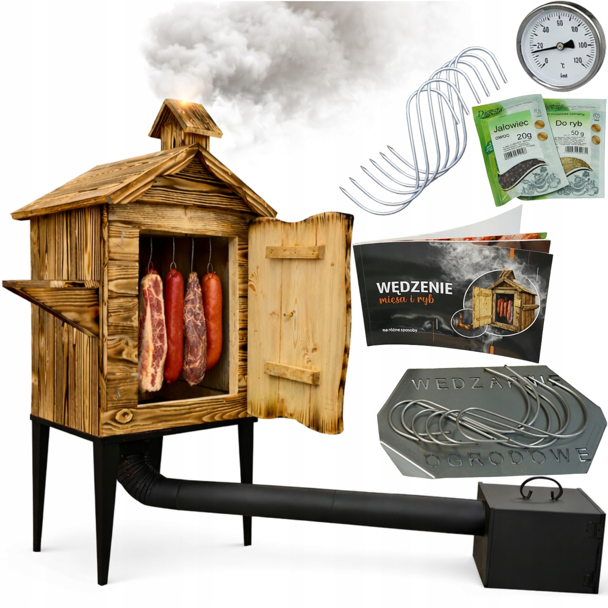 Jednokomorová záhradná udiareň s veľkou poličkou na údeniny XXL 125x50x50 cm