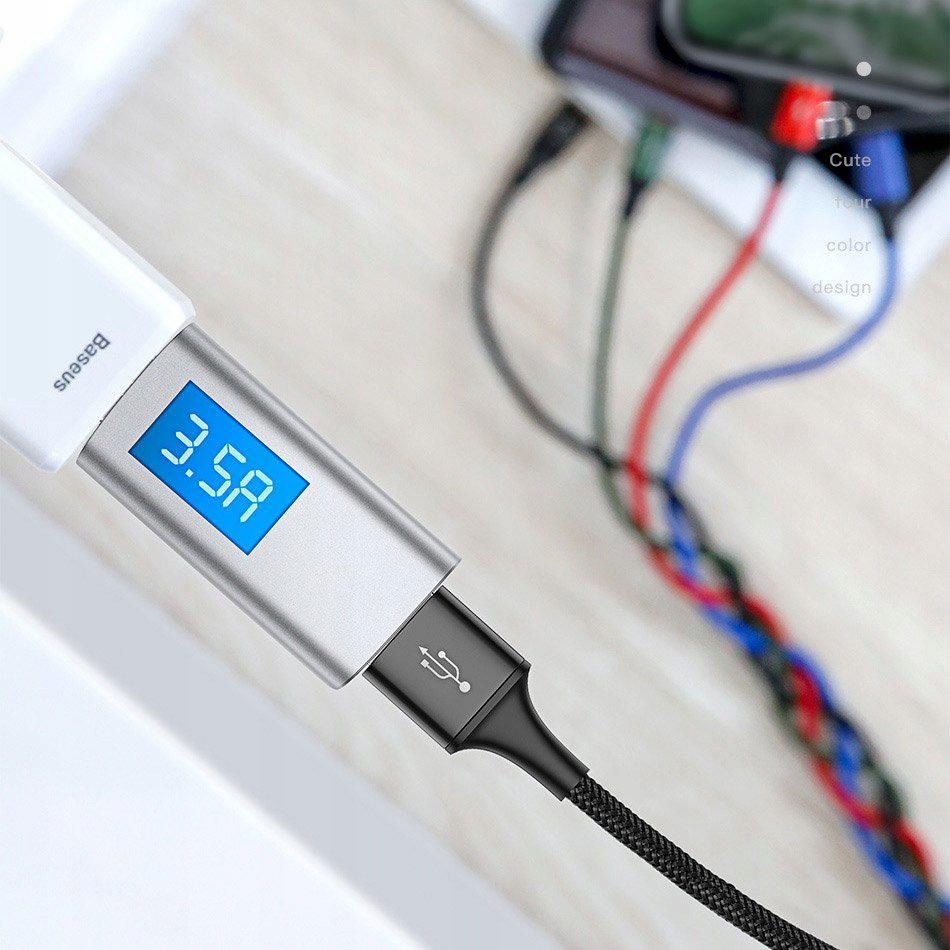 Baseus SZYBKI KABEL ŁADUJĄCY W OPLOCIE 4w1 1,2m 2xUSB-C Lightning microUSB Kolor czarny