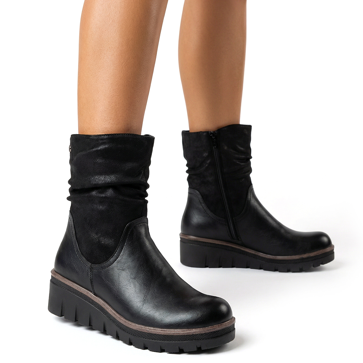 Zateplené kozačky módní kotníkové boty stabilní na klínku Suwak Wojtyłko 40