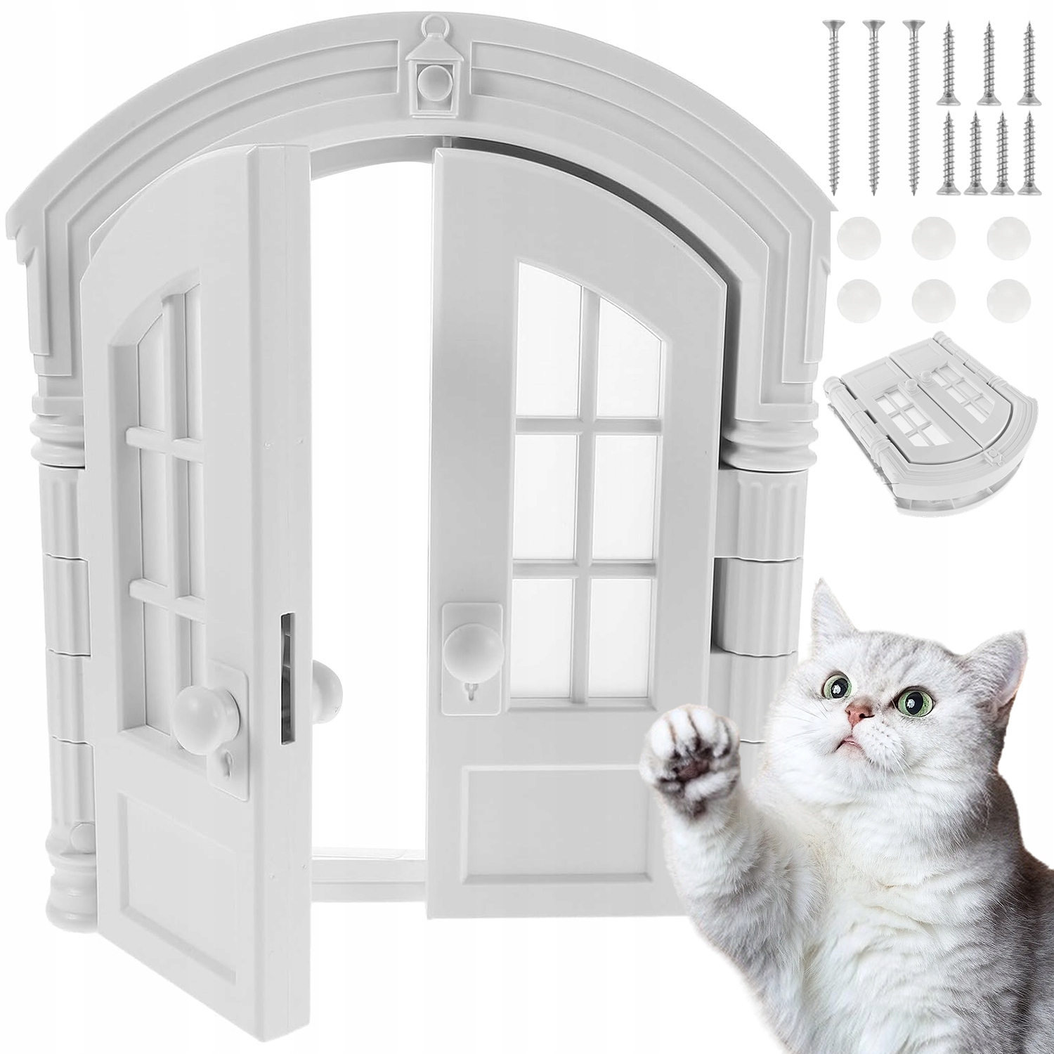 Levně Dveře S Průchodem Pro Zvířata French Cat Door Dvojité Bílé Abs 24 CM