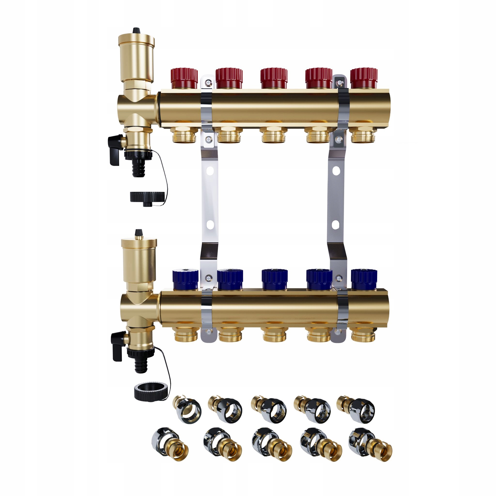Mosazný 5-okruhový manuální radiátorový rozdělovač spojky Pex
