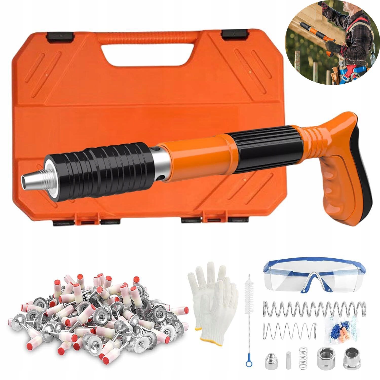 Mini Ruční Ocelová Pistole Na Hřebíky 5 Rychlostní S 100 Hřebíky S Kufrem