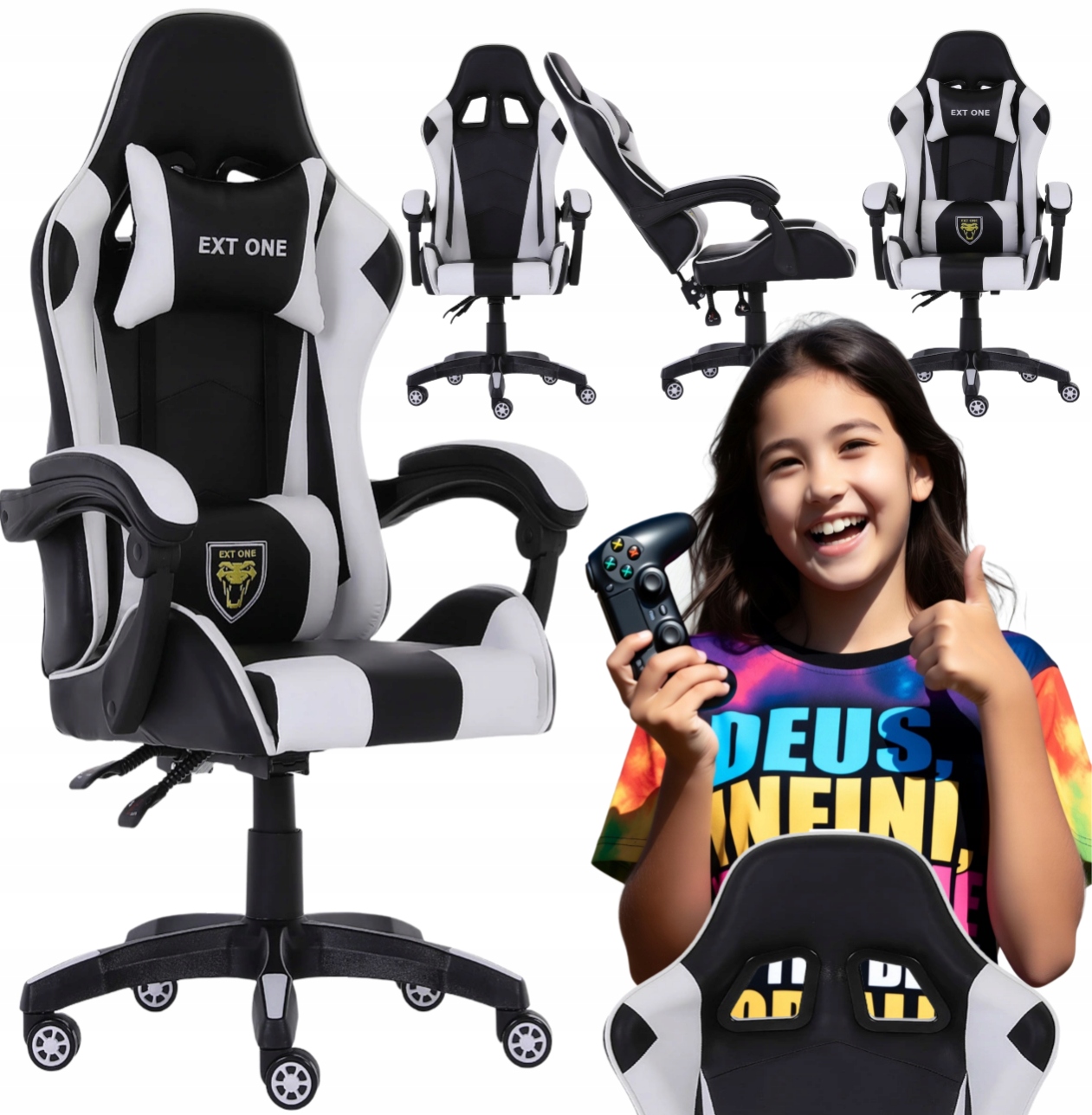 Fotel Gamingowy Czarny Regulowany Extreme Obrotowy Krzesło Gracza Do Biurka