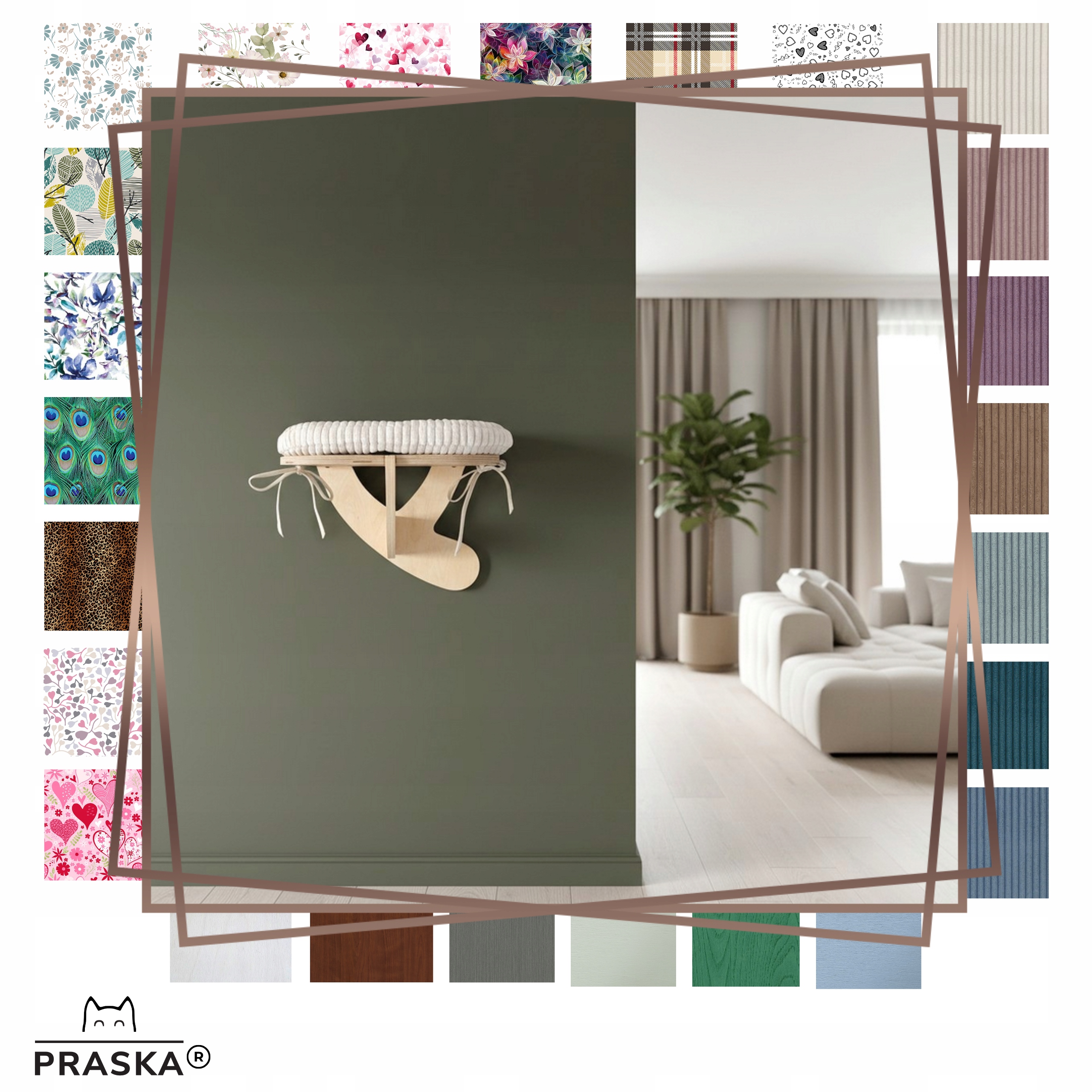 Levně Praska Police na zeď pro kočky Větev B pro kotěstradu 35x35 překližka Barva