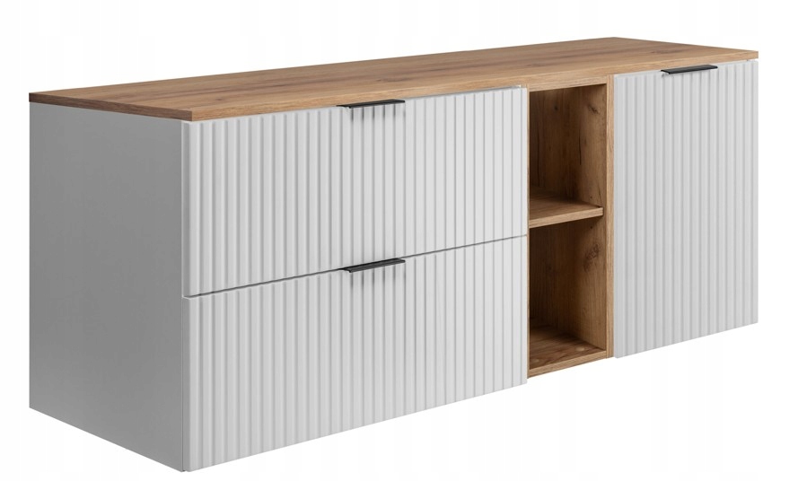 Sada koupelnových skříněk pod umyvadlo Bílý dub 120 Rýhovaná čela Blat