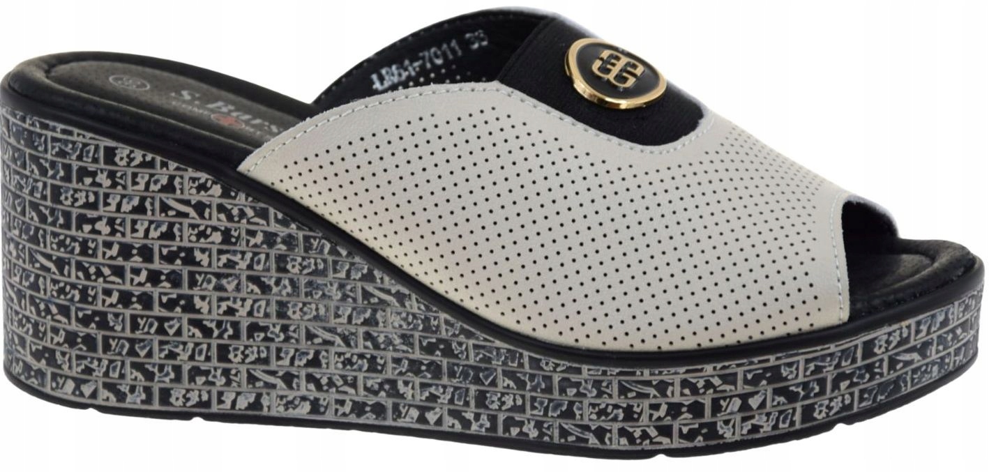 Nazouváky na podpatku béžové kožené ažurové S.barski LR61-7011 VEL.41