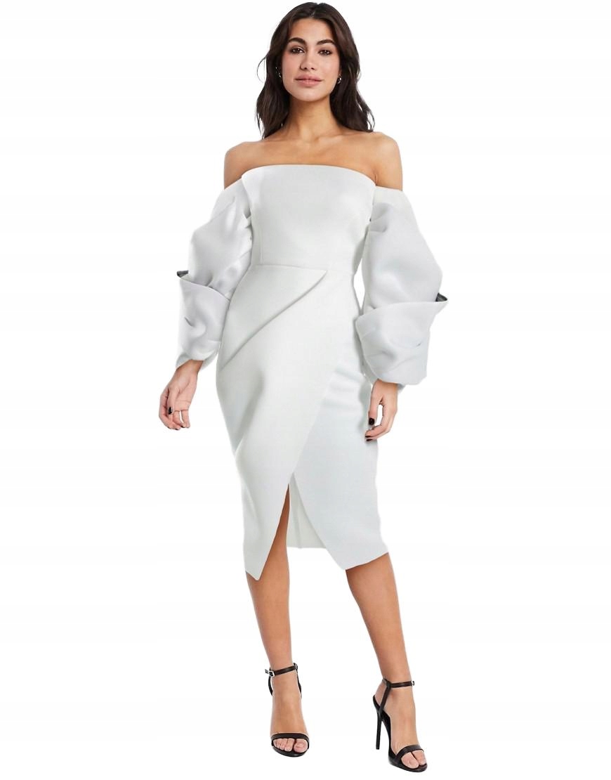 Šaty MIDI Bílá, Pěnová, Odhalená Ramena, 36 S, S
