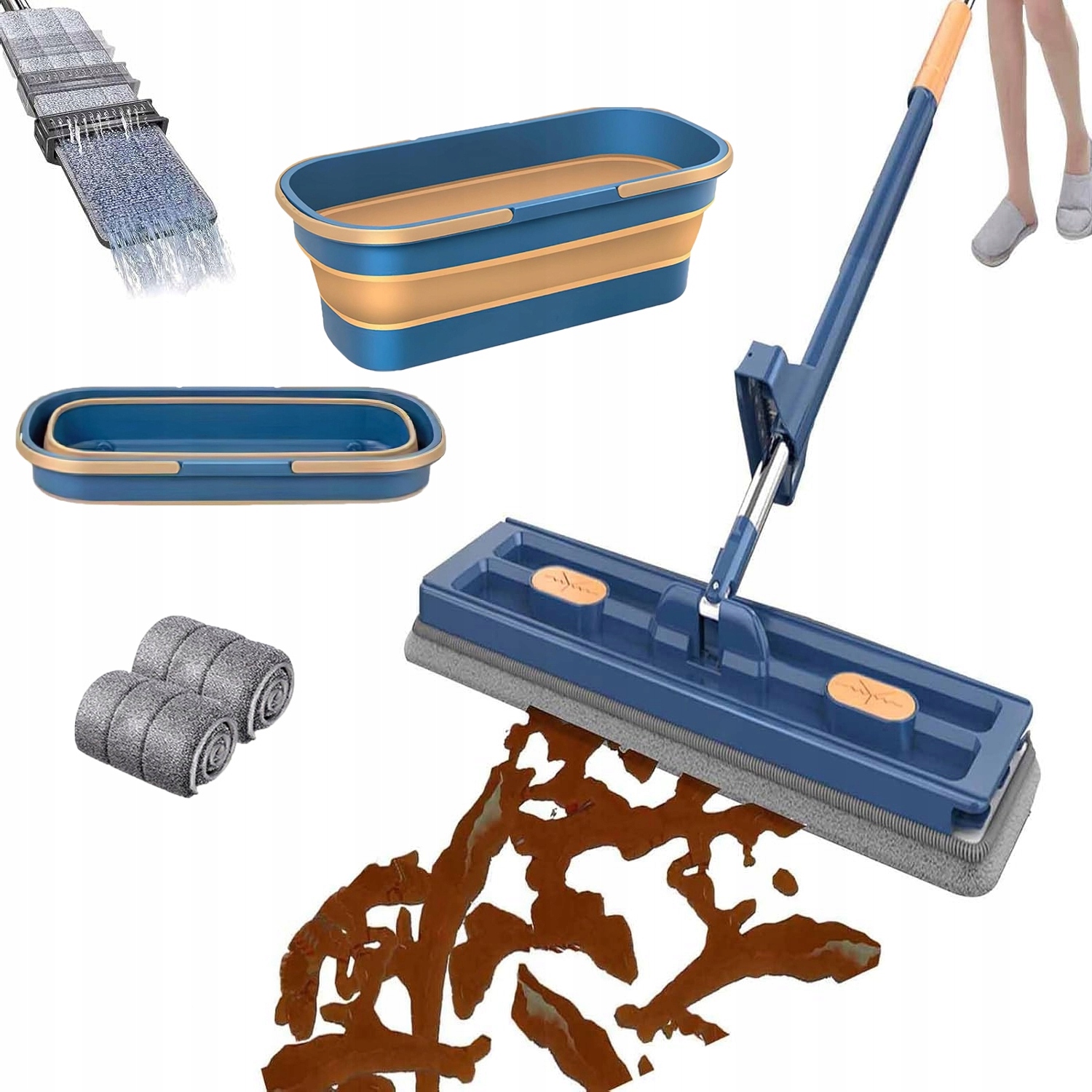 Plochý Mop Se Ždímačem 137 cm, Absorpční, Skládací, Široký, Mirkofibra