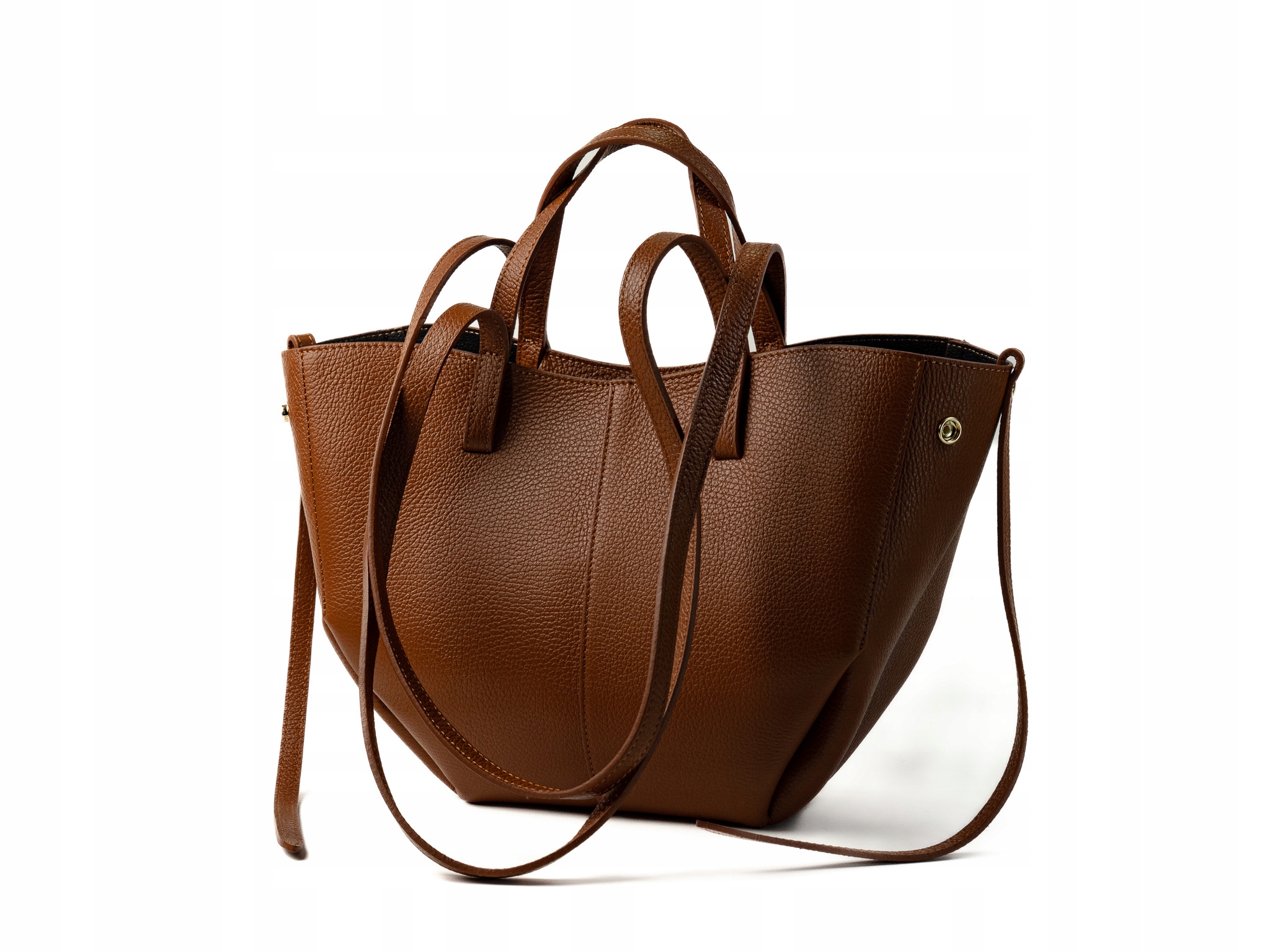 Torebka Damska Skórzana Mała Shopper Klasyczna Ciemny Camel