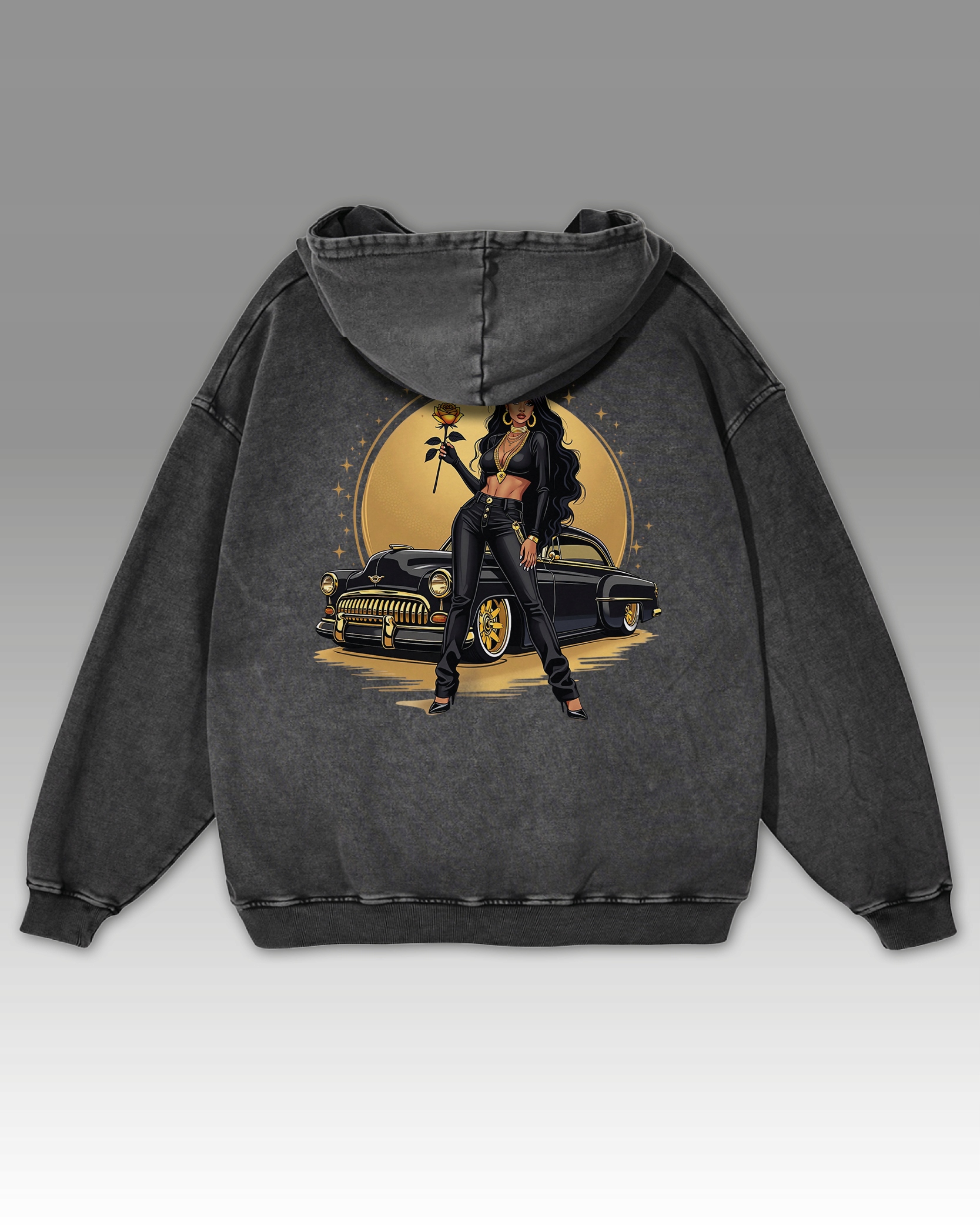 Oversize mikina s kapucí Woman, Vintage Car, grafitová, L