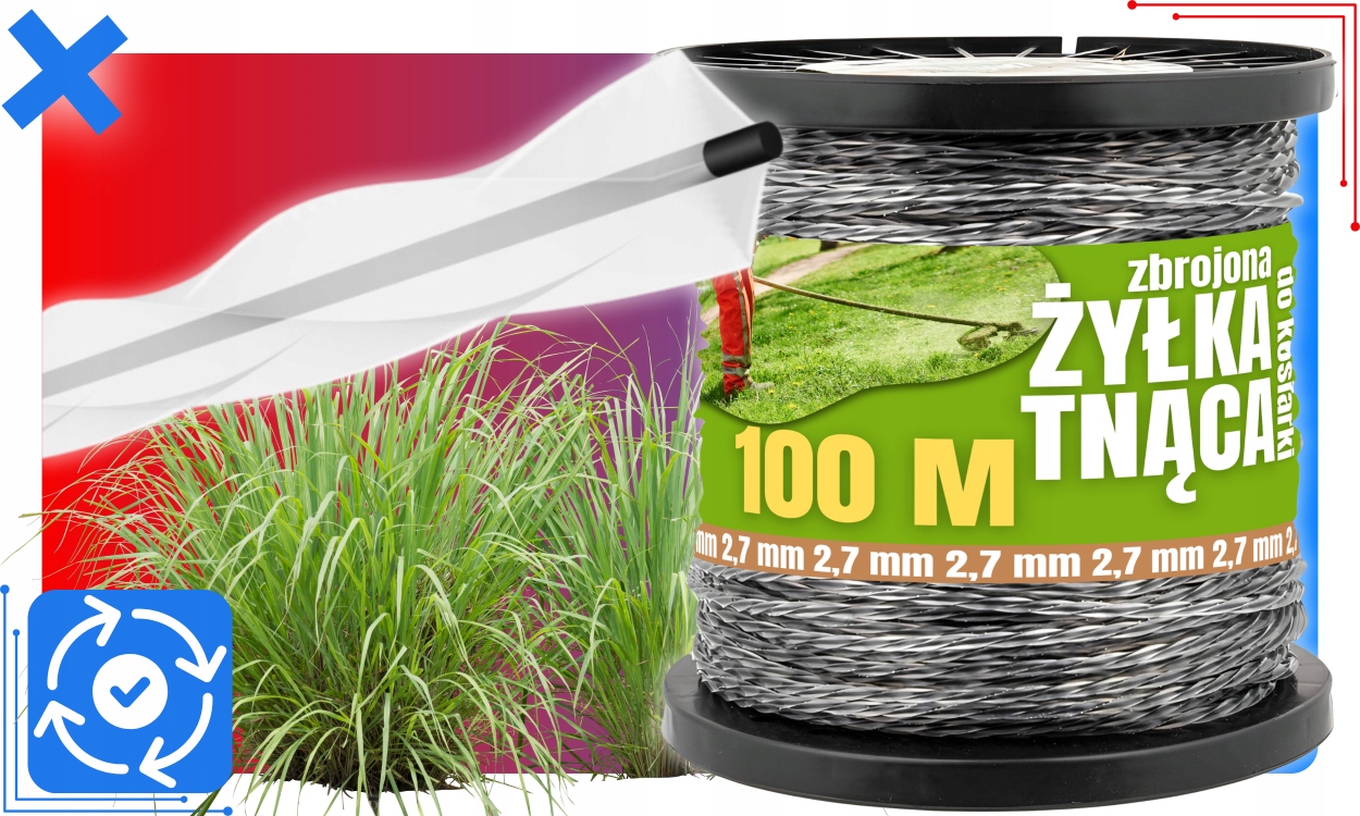ŻYŁKA TNĄCA ZBROJONA DO GŁOWIC PODKASZARKI KOSY KOS TRAWY MOCNA 2,7mm 100m Marka inna
