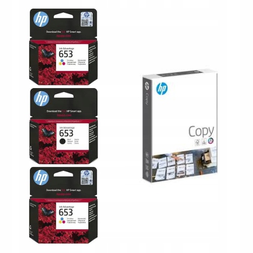 2x Inkoust Hp 653 Barva 3YM74AE Inkoust Hp 653 Černý 3YM75AE Kancelářský papír