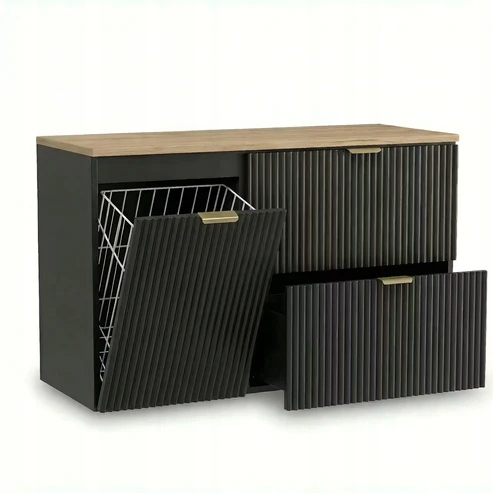 Skříňka pod umyvadlo s košem na prádlo 100 cm Černá s deskou Ořech Willy