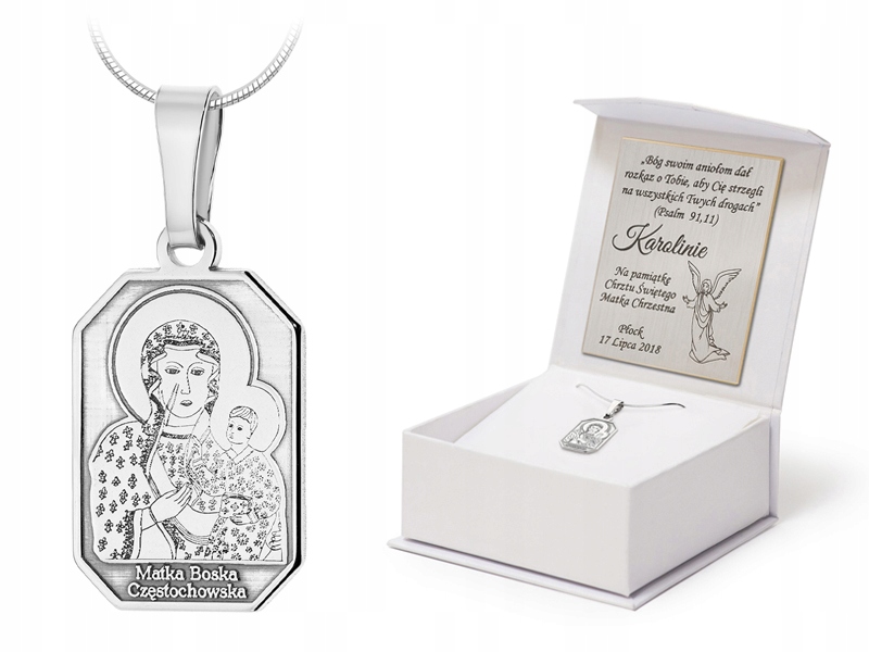Stříbrný Náhrdelník Linka 42 cm ryzost 925 Panna Maria Čenstochovská Gravírování