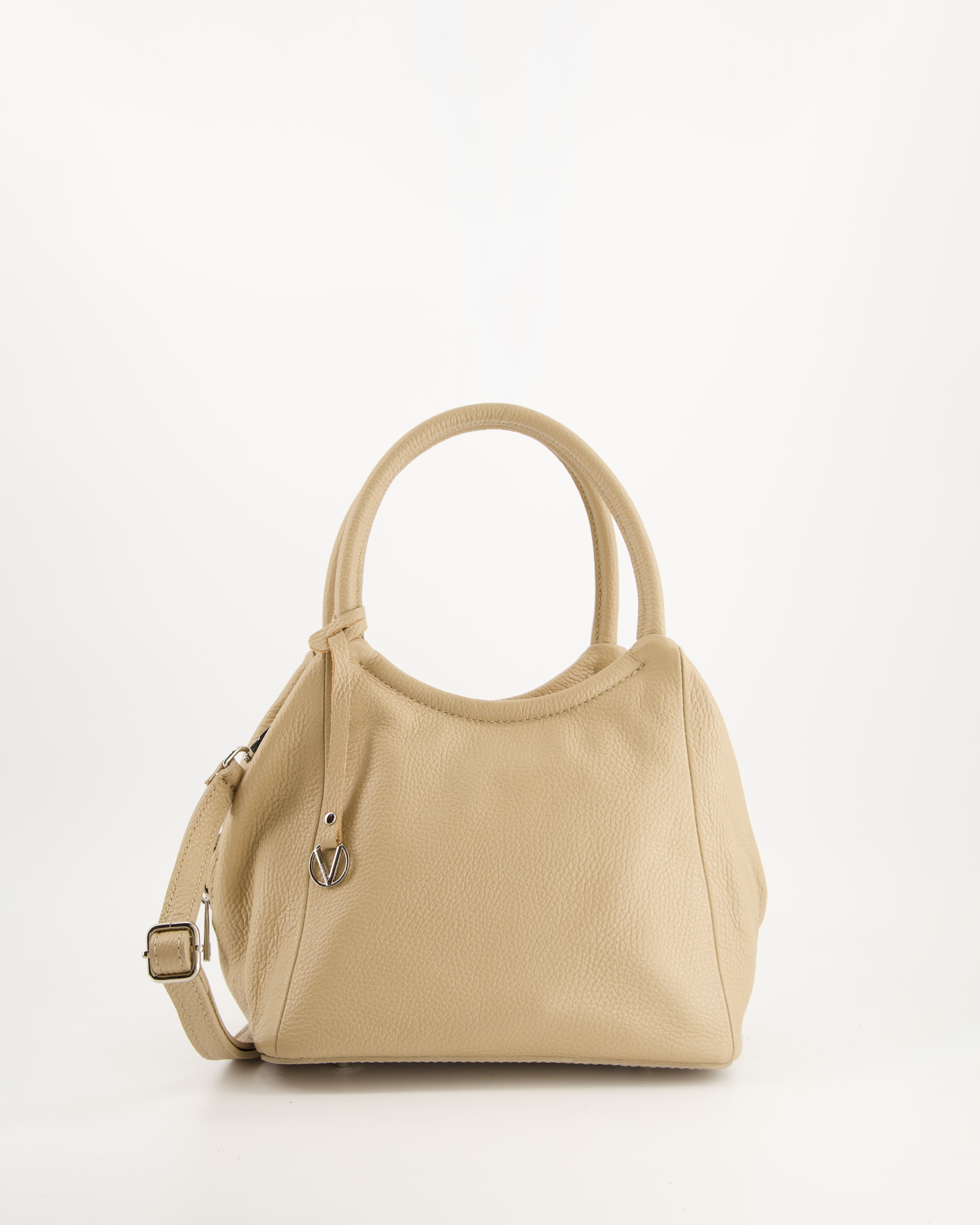 Venezia Damska Torebka Skórzana W Beżowym Kolorze Z Srebrnymi Okuciami