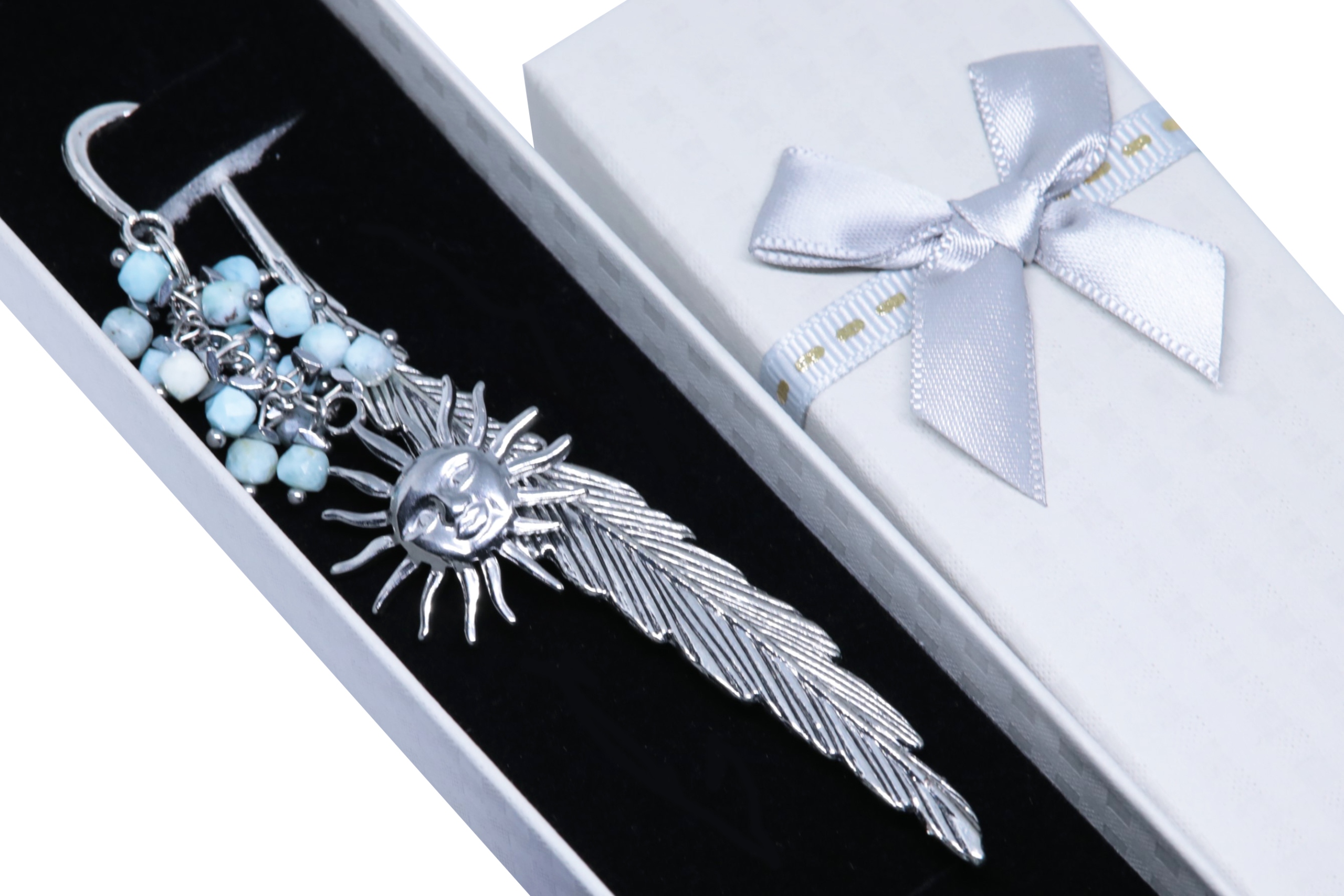 Výjimečná Záložka Do Knihy Premium Slunce Larimar kámen krabička