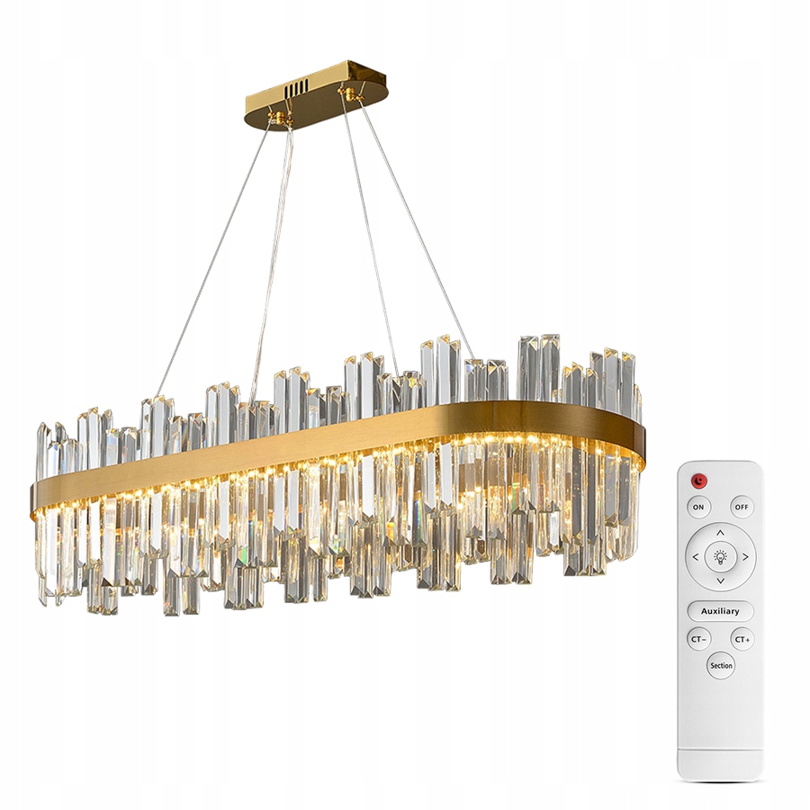Lampa Wisząca Ringi Kryształowa Złota 100CM 92W Pilot Darmat Light