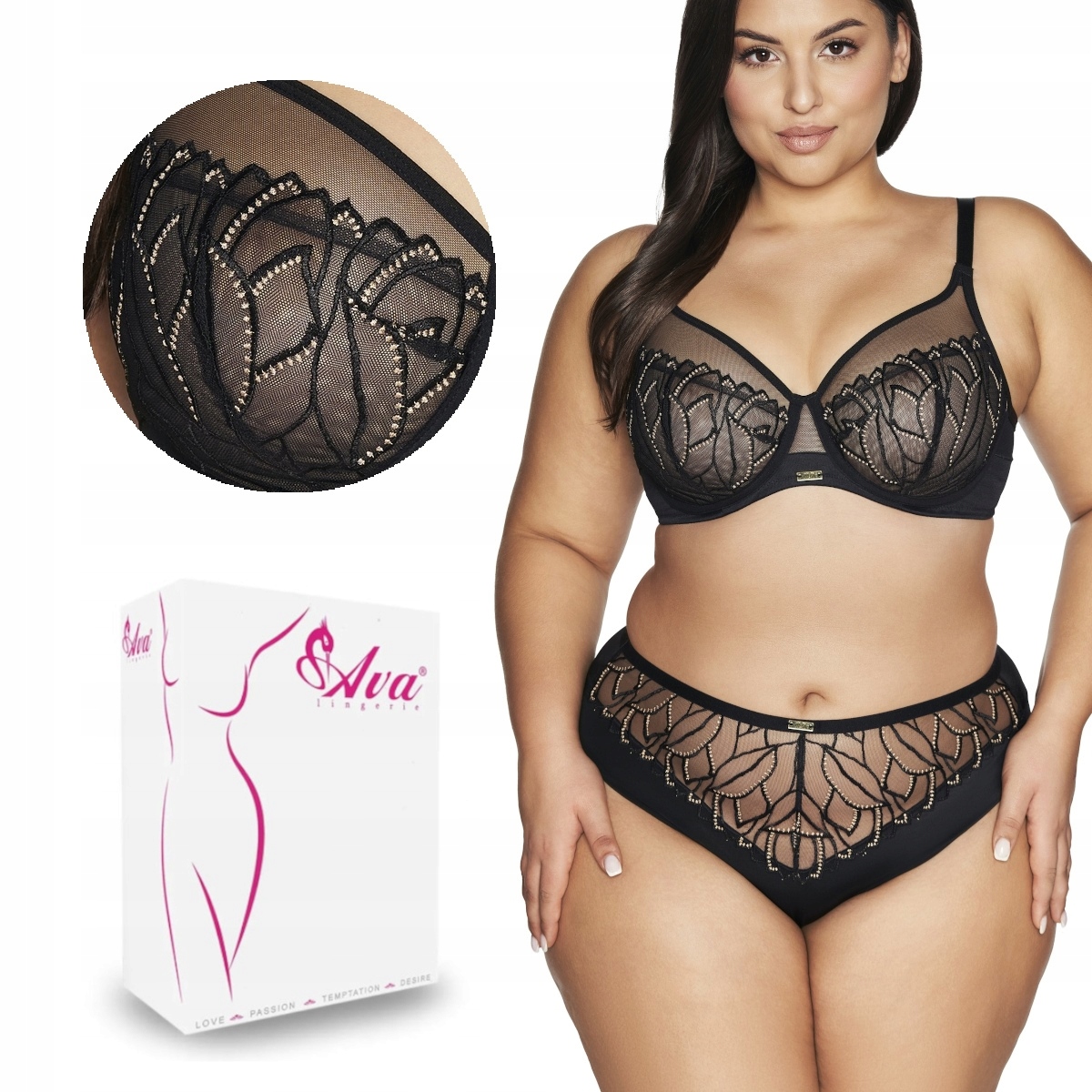 Podprsenka Soft s výšivkou Av 2115 měkká černá 65E