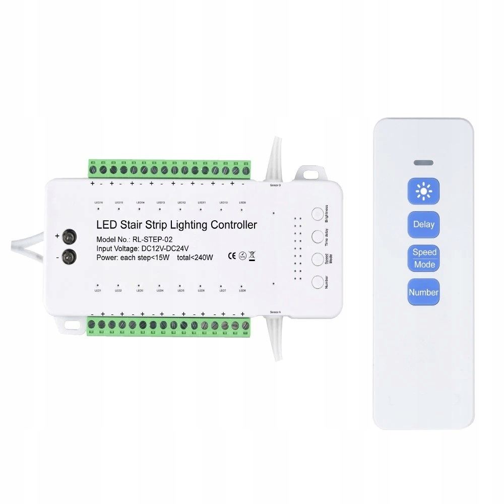 Kaskádový schodiskový ovládač TREP-02+ Diaľkový Ovládač 12-24V