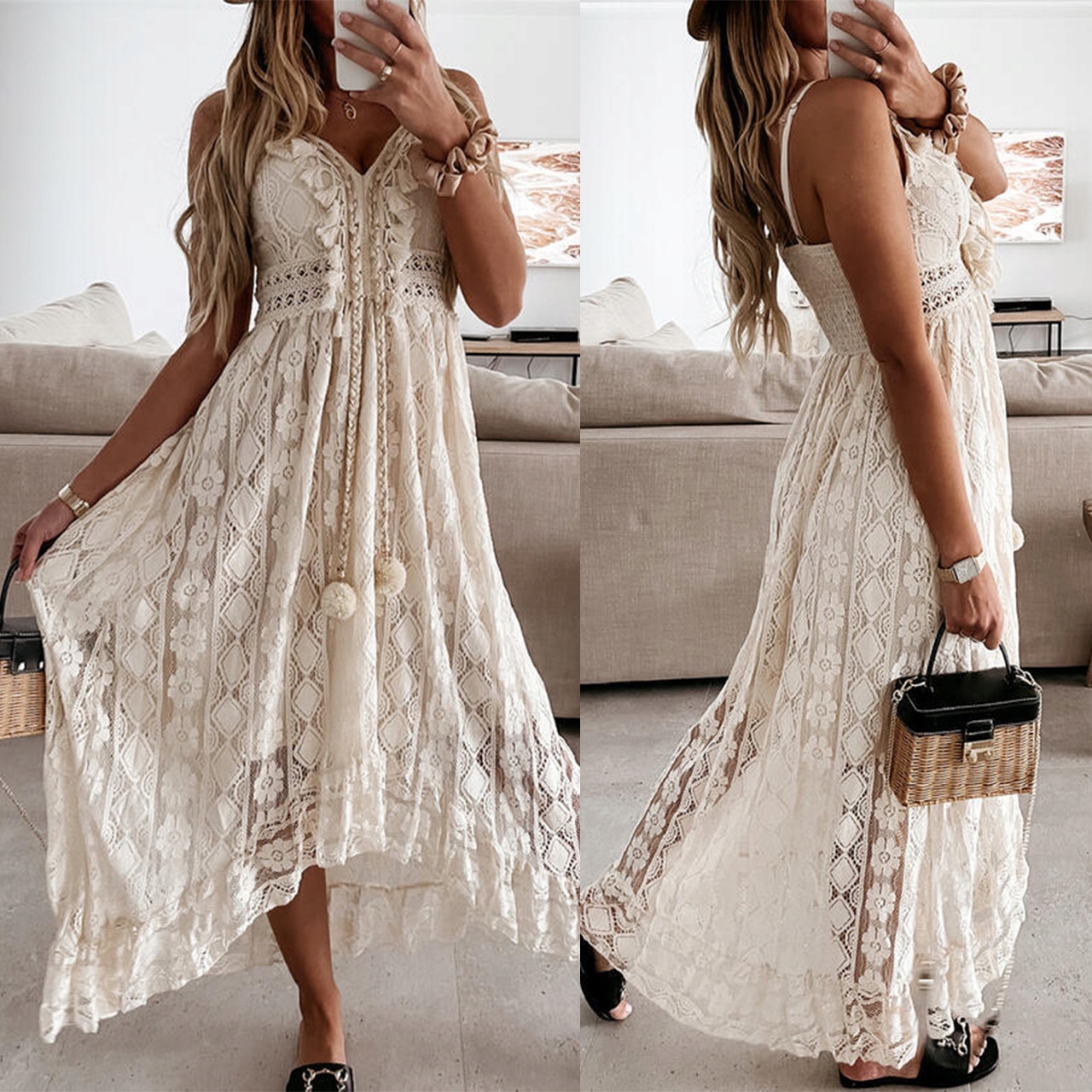 DŁUGA SUKIENKA PAREO NA PLAŻĘ BIAŁA NARZUTKA MAXI Materiał dominujący poliester