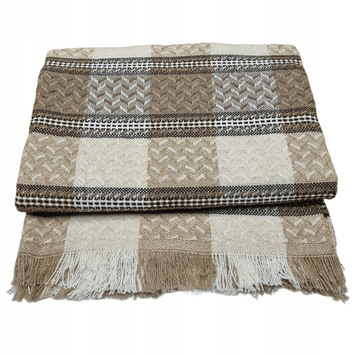 Dekorační přehoz tkaný 170x205 béžová mřížka