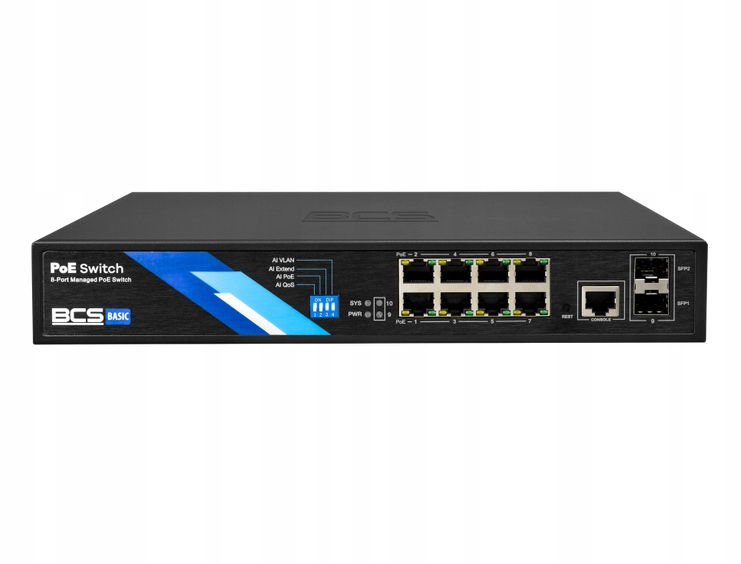 Switch BCS-B-SP08G-2SFP-M Basic 8 Portowy 8X PoE 2X Uplink Tryby Diody