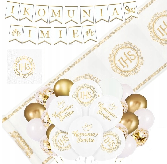 

Komunia dekoracje na Komunię bieżnik balony Ihs