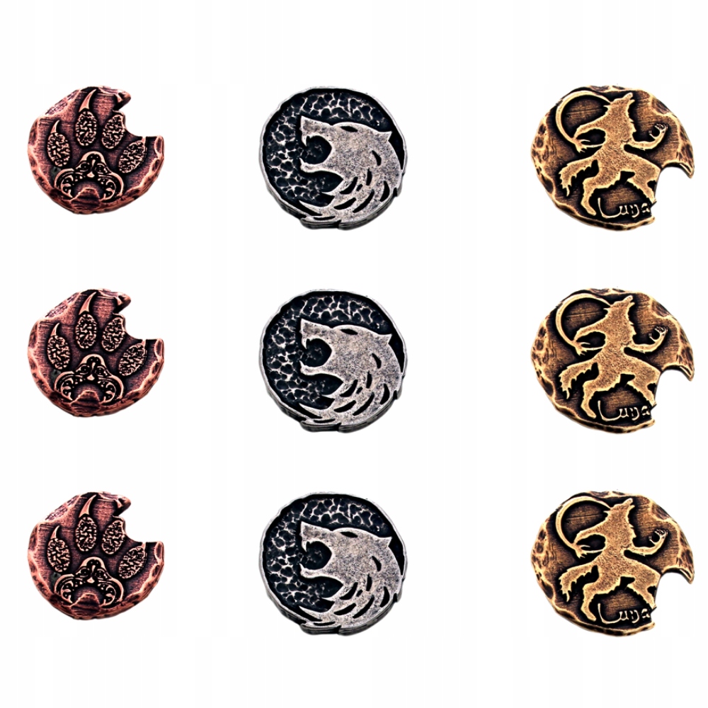 ZESTAW 9 WILKOŁACZYCH METALOWYCH MONET LARP RPG