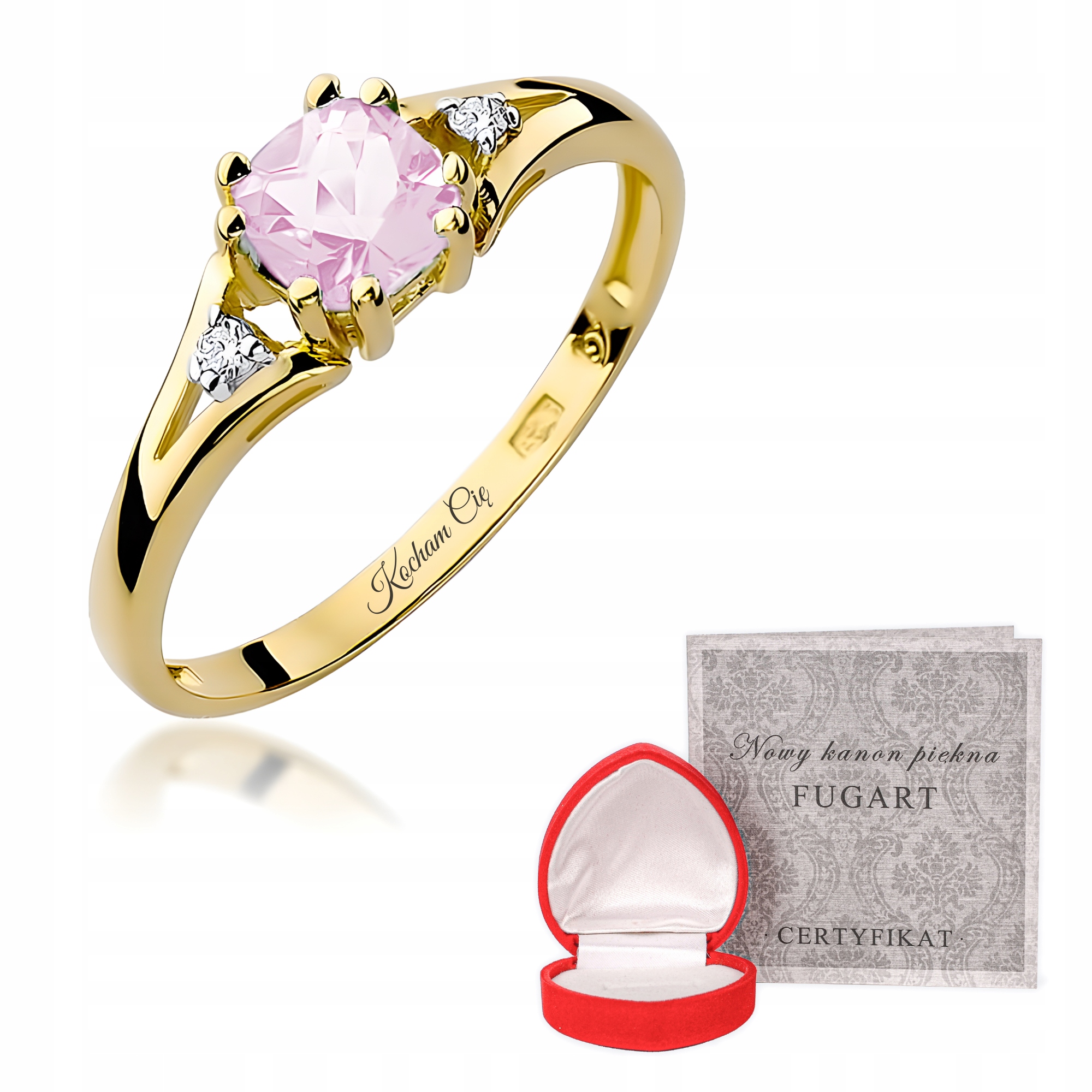 Zlatý Prstýnek 585 Briliant A Růžový Topaz S Gravírováním Bonus