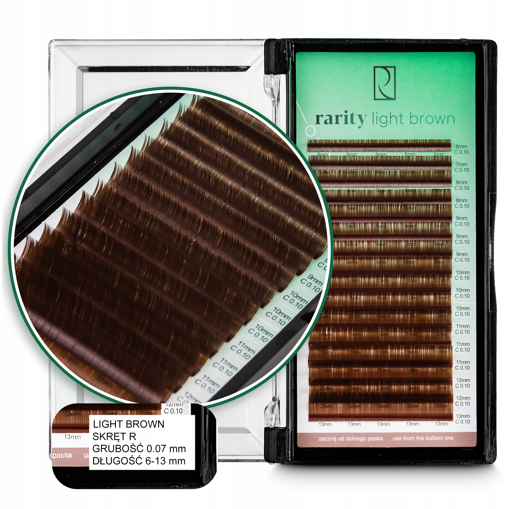 Umělé Řasy Rarity Light Brown Lashes kroucené R 0,07 mm 6-13 mm MIX