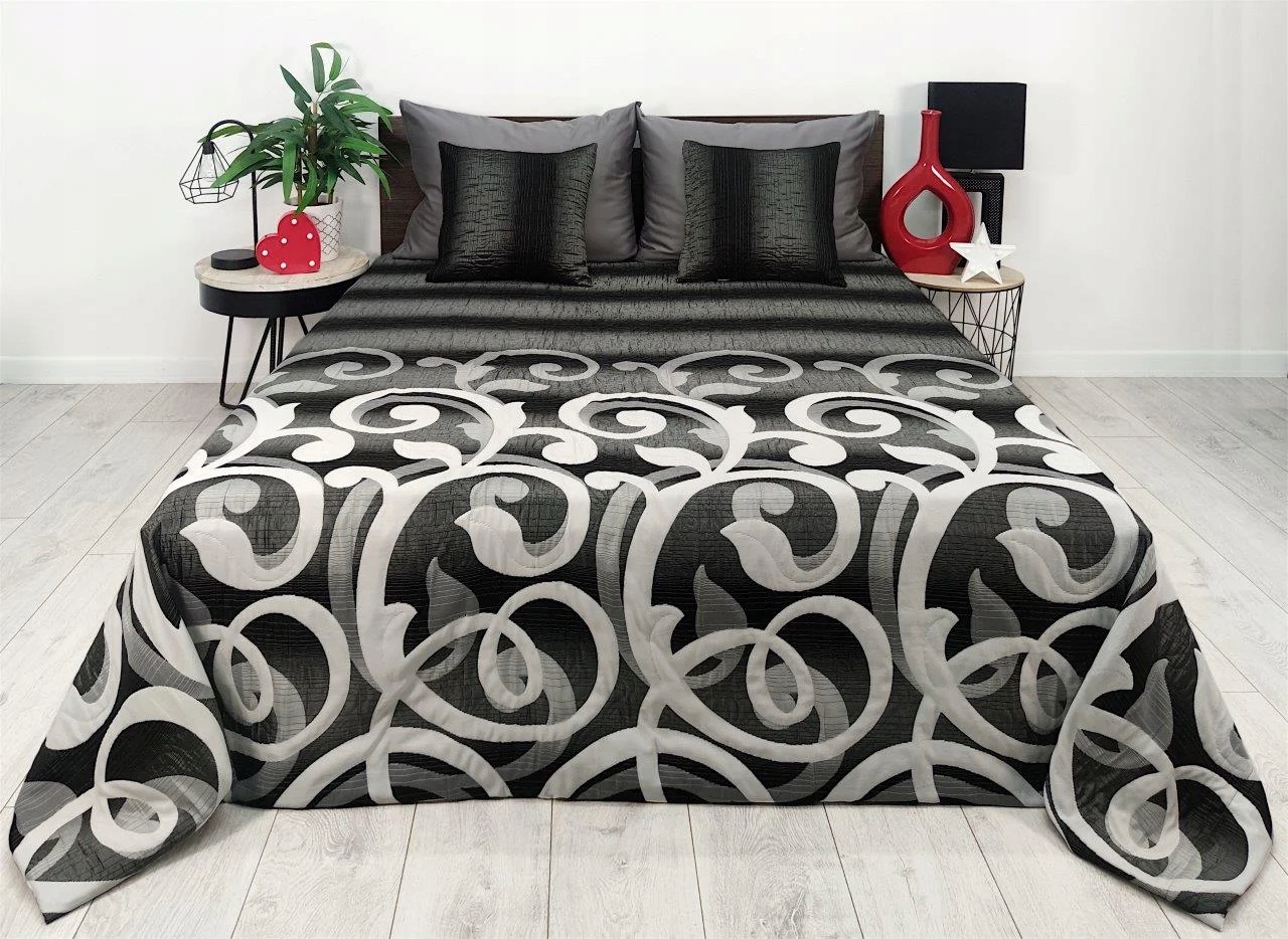 Prehoz na posteľ a pohovku 250x250, šedo-biela, reliéfna, elegantná, obojstranná