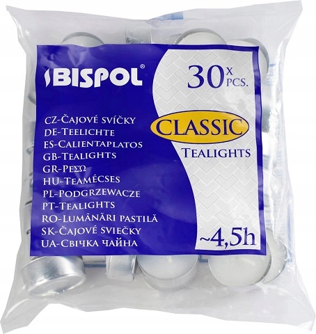 

Bispol Podgrzewacze Tealight Classic 4,5h 30 szt.