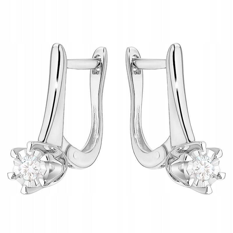 Piękne Złote Kolczyki Angielskie pr. 585 14k Dwa Diamenty 0,16ct Pudełko