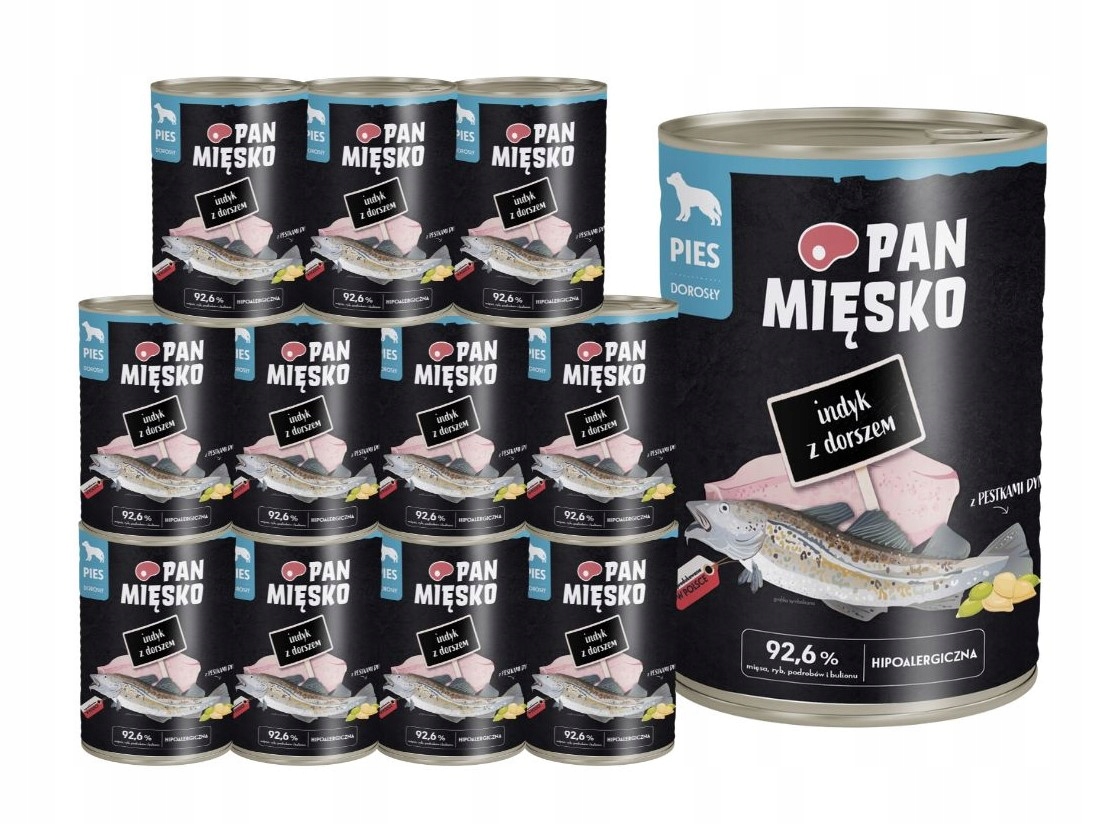 Levně Pan Mięsko Krmivo mokré pro psa Krůta s treskou 12x400 g