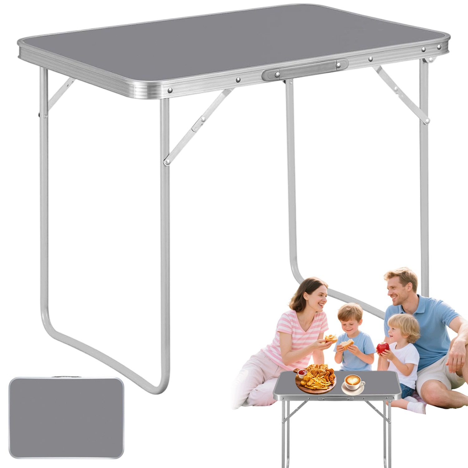 Skládací Turistický Stůl S Úchytem 70 X 60 CM Pro Kempování Na Pikniku