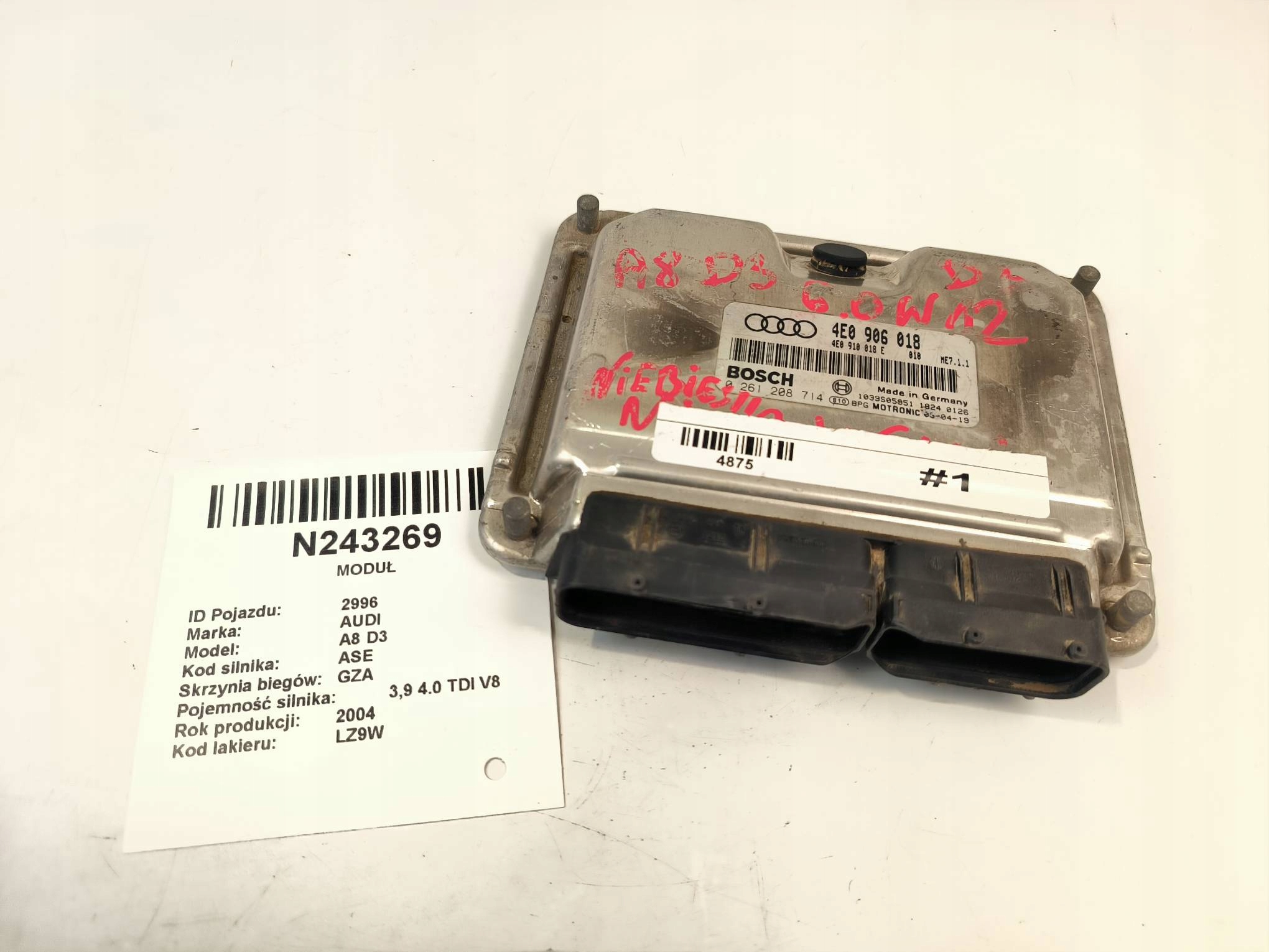 computer Motore ECU 4E0906018 4.0 TDI V8 AUDI A8 D3