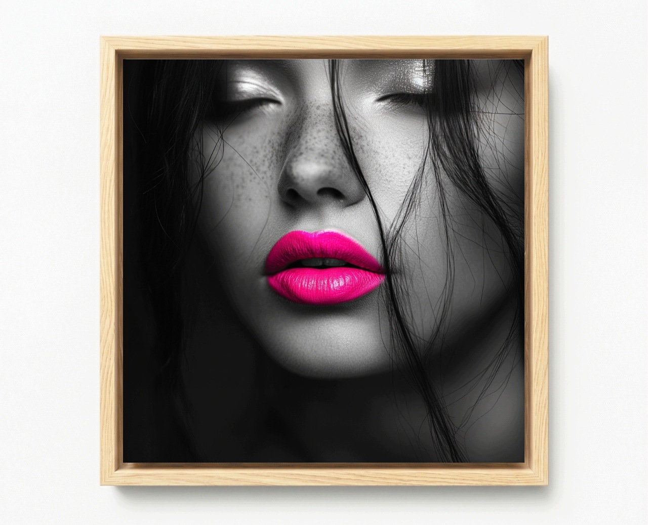 Obraz Rám Americká Krabička Portrét Žena Tvář Makro Foto Neon Růžový 60x60