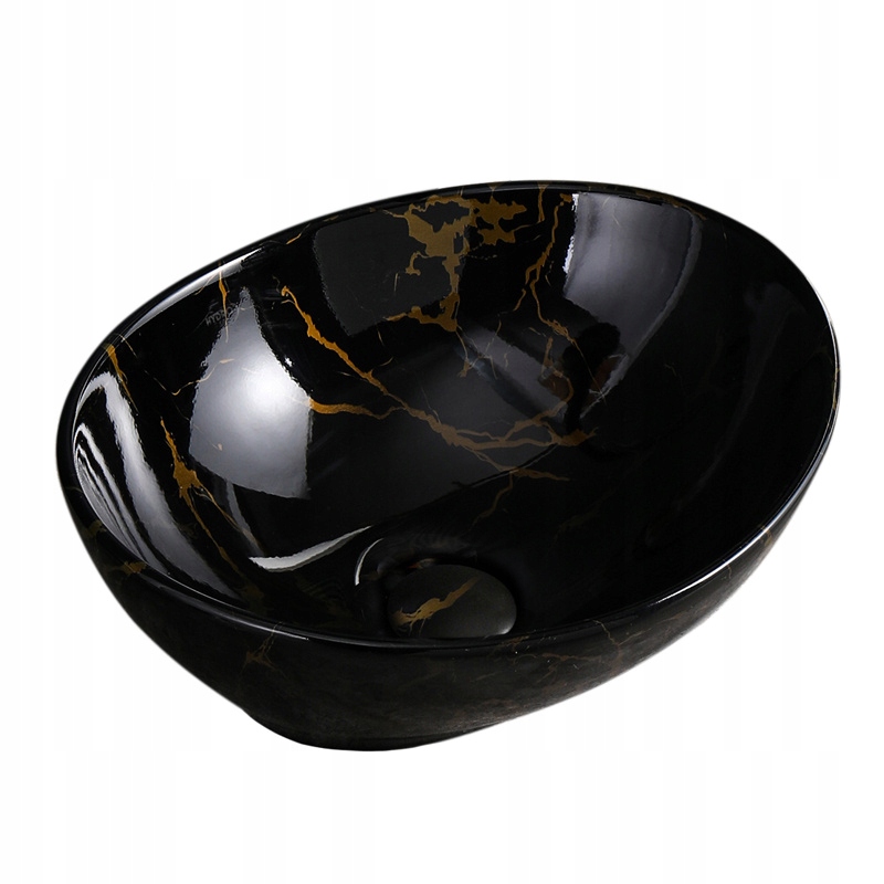 Umyvadlo Na Desku Keramické Oválné Lumo Černý Mramor Lesk 40x33 CM