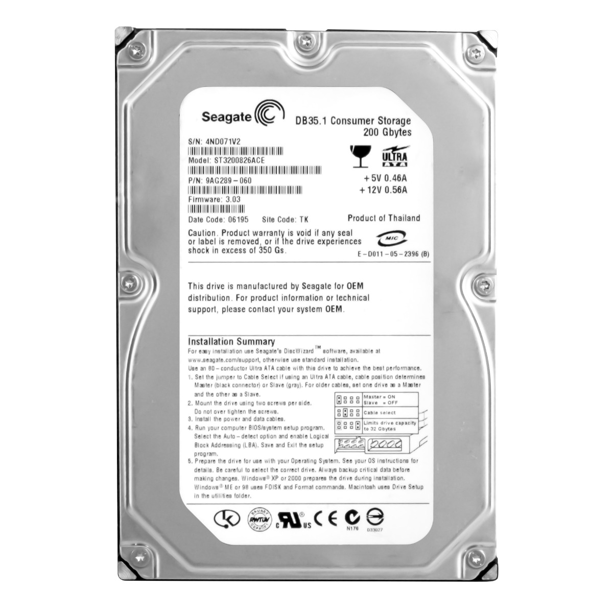 Seagate DB35.1 200GB 7.2k 8MB Ata 3.5'' ST3200826ACE