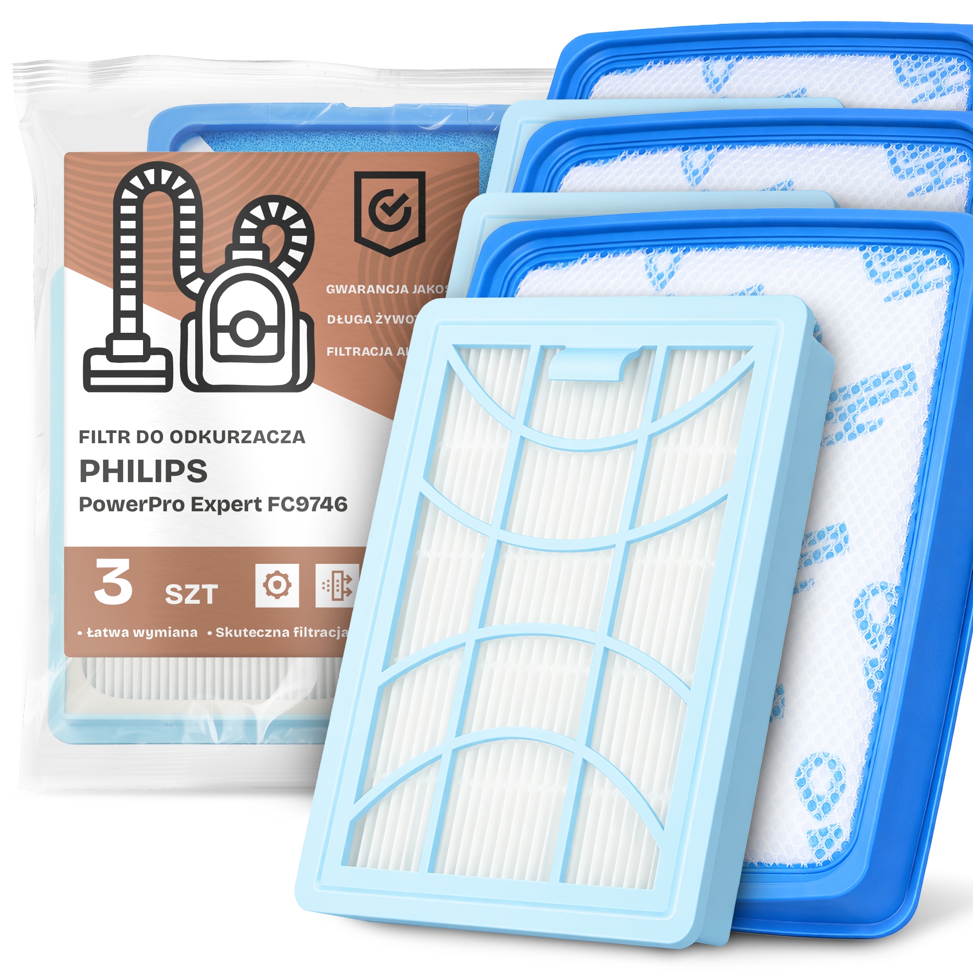 3x Vzduchové Filtry pro Vysavač Philips PowerPro Expert FC9746 Filtr Em-w