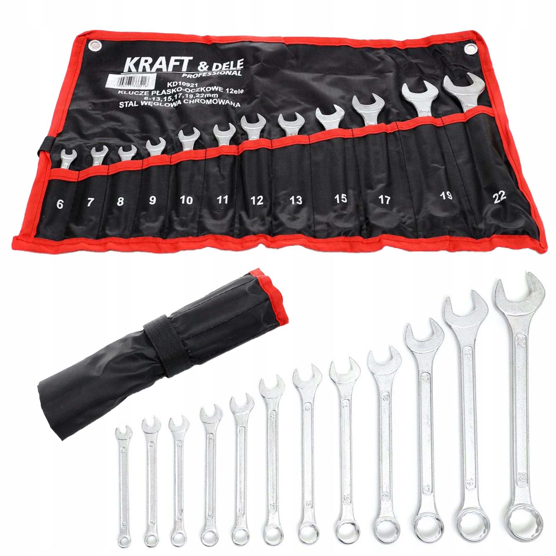 Zestaw Klucze 2 Stronne Płasko Oczkowe Kraft&Dele 12 Elementów 6-22 mm