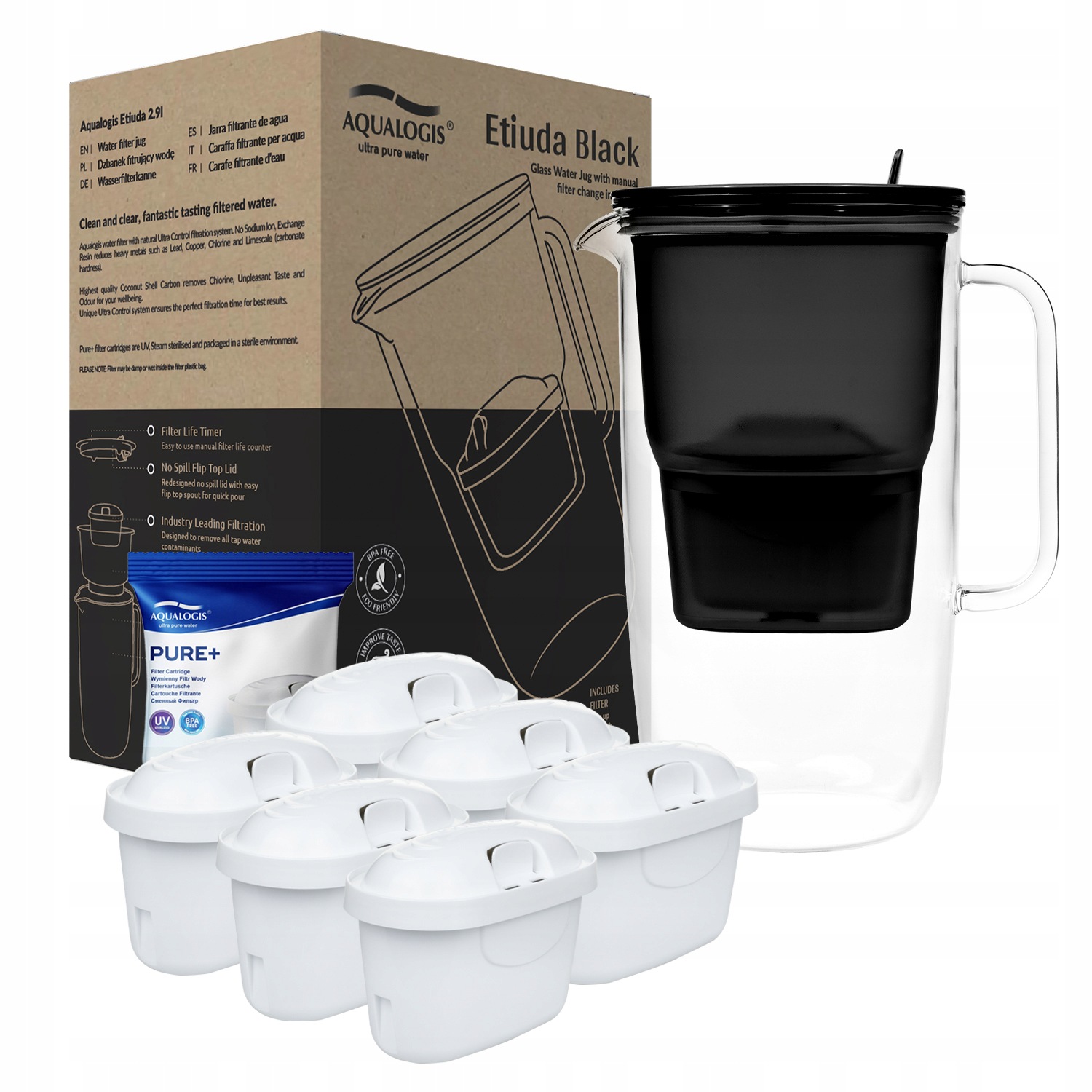Filtrační konvice Aqualogis Etiuda 2,9 l černá 6x filtr Pure+
