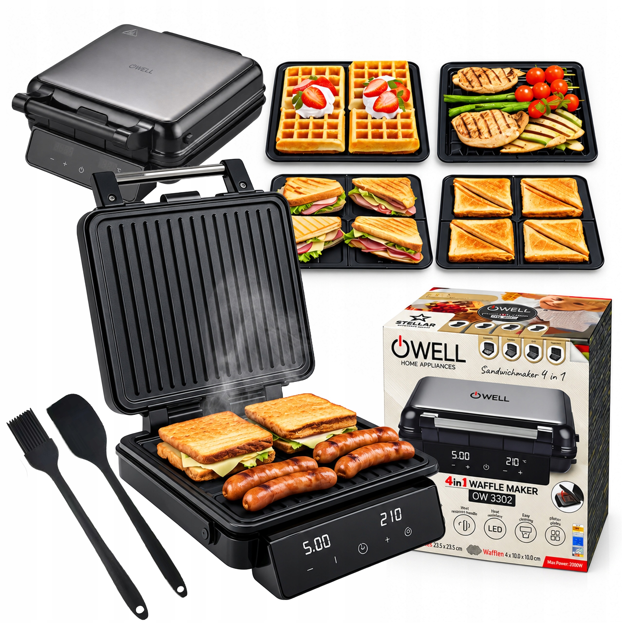 Sendvičovač Sandwich 4v1 Panini Grill Vaflovač 2200W Led 120-210°
