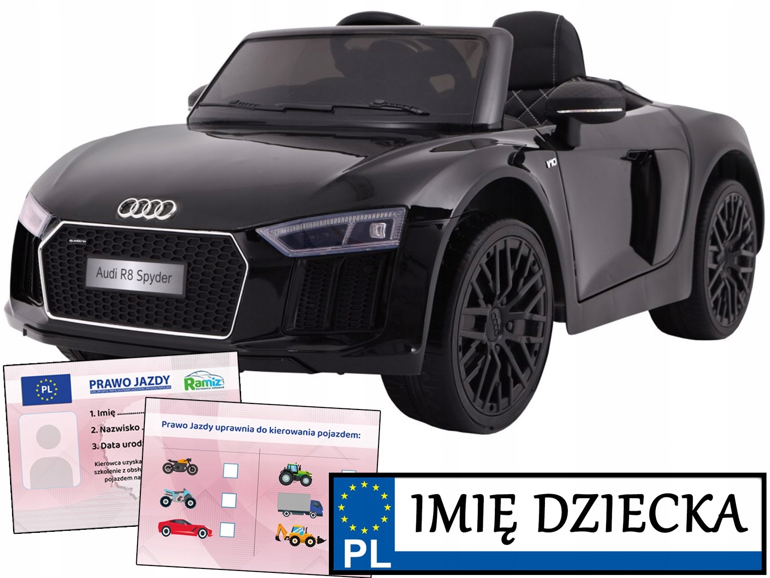 Samochód Elektryczny Audi R8 Spyder pilot Personalizowana Tablica